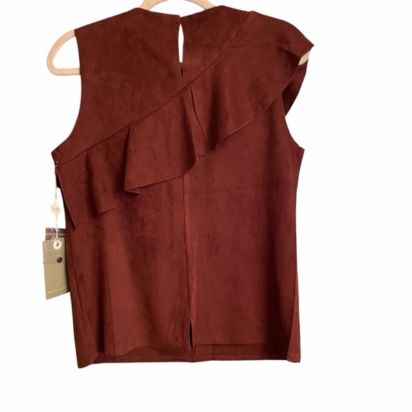 Evolution Rust Color Faux Suede Sleeveless Top/Ruffle-Back Keyhole-Medium NWT - Picture 5 of 10